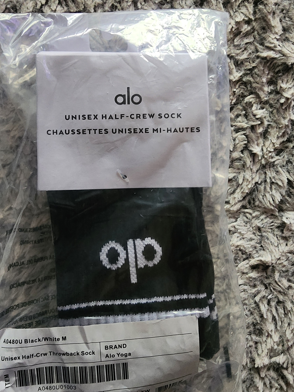 ALO Yoga Black & White Half-Crew Sock